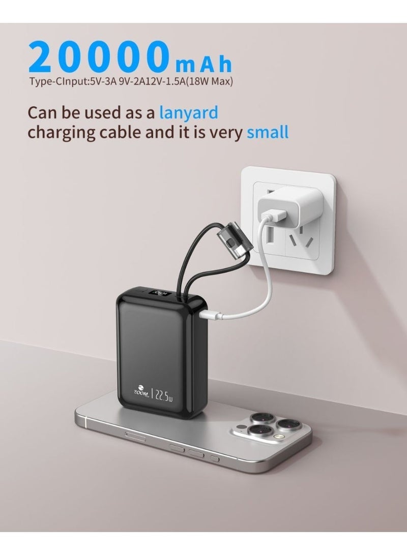 زوم بلس بنك الطاقة Zoom Plus IMPACTO فائق الصغر بسعة 20000 مللي أمبير - شاحن محمول سريع الشحن بقوة 22.5 واط مع كابلات USB-C و Lightning مدمجة، وشاشة رقمية، ومناسب للسفر (ZP24B) - Image 1